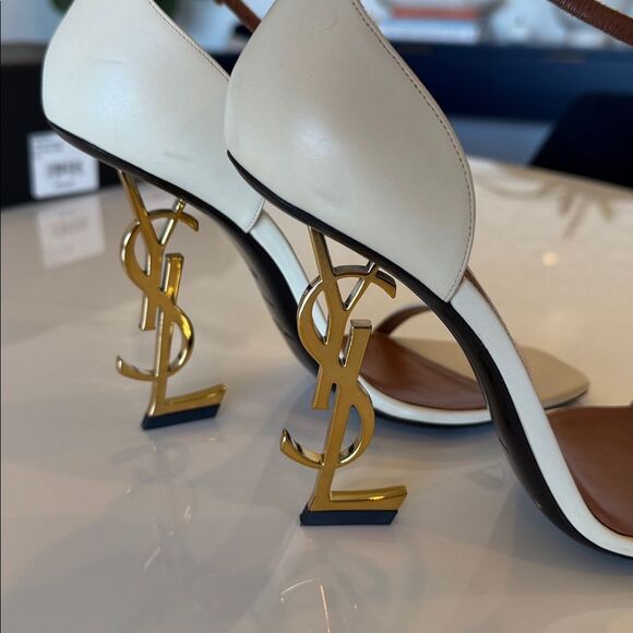 Saint Laurent Opyum YSL Logo Beige Gold High Heel Sandal Size EU 40 US 10 - Picture 4 of 11